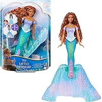 Disney La Sirenetta - Ariel bambola Trasformabile, cambia da umana a sirena, premi la collana e l'abito blu diventa una coda 