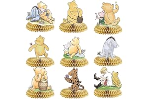 ALNGFUIK 9 PCS Classic Winnie Honeycomb Centerpieces For Birthday Party Baby Shower Decorations Table Centerpieces Table Topper Birthday Party Supplies