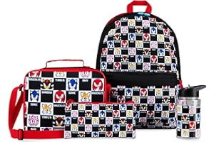 Sonic The Hedgehog Sac à Dos Enfant Ensemble 4 Pièces avec Gourde Enfant 400ml Trousse et Sac Repas Isotherme École Shadow