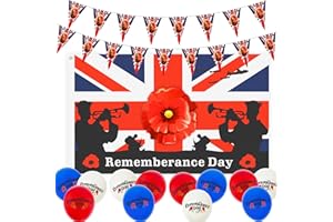 BUSCANDO Remembrance Day Decorations Lest W Forget Flag Remembrance Day Poppy Flag 5 x 3ft Remembrance Day Flag Banner Bunting Heroes Soldiers Armed 100D Polyester Flag Poppy Flowers Remembrance Day Balloons
