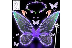YeahBoom LED Feenflügel Leuchtende,Schmetterlingsflügel mit Elfenöhren,LED Fee Stirnband und Sterne Feenstäbe,Schmetterlingsflügel,Prinzessinnenflügel,Flügel Kostüm für Fasching oder Feen-Mottopartys