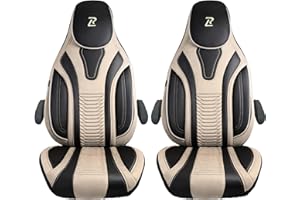 LUCARO Housses de Siège de Camping-Car pour Fiat Ducato, Peugeot Boxer, Citroen Jumper, Opel Movano C Beige Portofino Elours et Similicuir - Lot de 2 - Accessoires Camping-Car