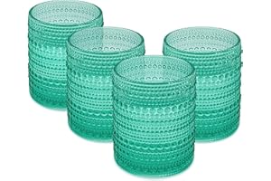 UPZAI Set de 4 Vasos de Cristal de Colores: 350 ml Vasos de Cristal Agua - Aptos para Lavavajillas - Vasos Vintage para Whisky Sidra Cocktail Café - Aptos para Lavavajillas (Azul agua)