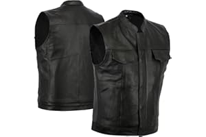 BIKERS GEAR AUSTRALIA Australian Bikers Gear The Revolver Gilet in Pelle per Motociclisti Sons of Anarchy Style Biker Gilet senza maniche, Nero, 3XL