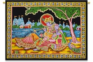 Sophia-Art Dio Multi Indian Arjun Buddha Poster Bella Gesù Shiva Arazzo Paillettes Lavoro Muro Krishna Radha Hanging Ethbico Ram SaiBaba Poster Laxmi Unique Poster (Radha Krishna)