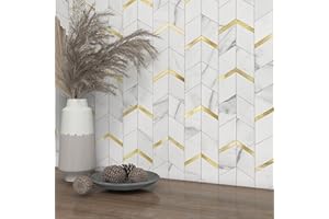 M MOFIT Marble Peel and Stick Tile Stickers for Kitchen,Self Adhesive Mosaic Wall Tiles for Bathroom Diamond(10Sheets,White Gold)