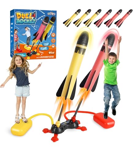 Air Fusée Enfant – 8 Fusées En Mousse, Pompe à Pied, Rack – Lancement Jusqu'à 10 M – Extérieur – Cadeau 3-12 Ans