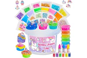 OKAYBEE Crystal Clear Slime Kit for Kids, DIY Slime Making Kit with 36 Sets Add-ins, Rainbow Slime Bucket for Girls & Boys Ages 8-12, Slime Party Favors Birthday Easter Hallowmas Gift, 17 FL OZ Premade Slime