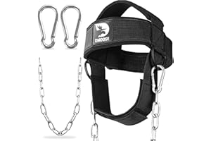 DMoose Fitness Neck Harness for Weight Lifting - Adjustable Head & Chin Strap with 30" Heavy Duty Steel Chain - Neck Exerciser, Trainer & Strengthener to Support Injury Recovery & Intense Workouts