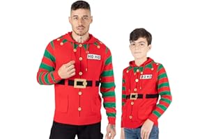 NOROZE, Maglione Natalizio da Uomo con Cappuccio, Design Elfo Hoho con Motivo Bastoncino Candy Cane 3D, Lavorato a Maglia, per Ragazzi, per Il Natale in Famiglia