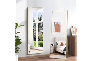 BONEWEI Full Length Mirror, 161x52cm Full Body Mirror, Rectangular Standing Mirror Gold Aluminum Frame, Large Floor Mirror Standing Hanging or Leaning Against Wall for Bedroom Livingroom Dressingroom