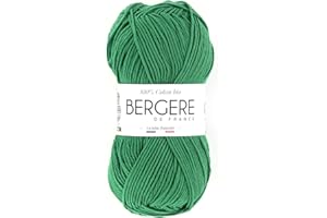 BERGERE DE FRANCE Bergère de France - 100% COTON BIO, gomitoli di lana per lavoro a maglia e all'uncinetto (50 g) 100% cotone biologico - 3 mm - filato tondo per l'estate - Verde (Gazon)