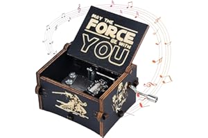 WASAII May the Force Be with You 18 Note Mini Personalised Music Box Gift Box Laser Engraved Vintage Wood Hand Crank Music Box Music Boxes Wooden Musical Box Wooden Gift