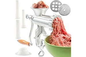 CUCINAPRO Meat Grinder with Tabletop Clamp- Cast Iron Meat Mincer and Sausage Maker Includes 3 Cutting Disks