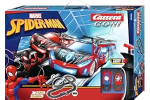 Carrera GO!!! 20062580UK Spider Racing I Slot Racing Set I 1:43 Scale I 4.9 Metres I With Spider-Man Speed Shifter (Blue) & Spider-Man Speed Shifter (Black) I UK Plug