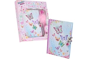 KreativeKraft Tagebuch mit Schloss & Schlüssel, Rosa Tagebuch Mädchen mit Flauschigem Stift - Geschenke für Mädchen (Rosa Schmetterling Tagebuch)