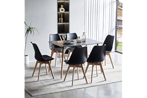 LafeuR Set da pranzo con 6 sedie, set da pranzo, tavolo rettangolare per 6 persone, set da tavolo per soggiorno, cucina, ufficio (tavolo nero+6 sedie nere)