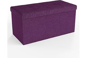 INTIRILIFE Pouf pieghevole 76x38x38 cm in NEBBIA VIOLA - Cubo sedile con vano portaoggetti e rivestimento in tessuto con cavità - Cubo sedile contenitore poggiapiedi contenitore pouf pettorale