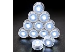 ‎IDYL LIGHT Mini Unterwasser Licht, Weiß Wasserdichte LED Teelichter, Batteriebetriebenes Flammenloses Wasserdichte Poollicht für Vase, Garten,Hochzeitsdekoration, Party, Aquarien, Schwimmbäder, 12 Stück