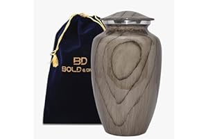 BOLD & DIVINE Grey Wood Grain Finish Cremation Urn | Human Ashes Adult Memorial urn, Burial, Funeral Cremation Urns | 200 Cubic Inches Adult