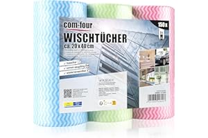 com-four® 150x Putztücher auf Rolle - Reinigungstücher für Küche, Bad und Haushalt - Mehrzweck-Lappen in 3 Farben - Putzlappen (0150 Blatt - 20x40cm - 3 Farben)