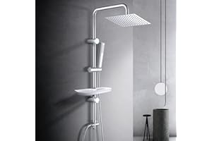 Görbach Colonna Doccia idromassaggio Colonna Doccia Acciaio Inox Senza Miscelatore Fori Muro Regolabili Asta Doccia Gruppo Doccia Colonna Con Soffione e Doccetta Porta Ogetti Mensola 20 * 20 Quadrato