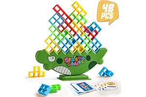 Anpole 48Pcs Tetra Tower Stacking Blocks Game, Board Games for Families, Parties, Travel and Team Building, Suitable for 2+ Players Kids & Adults Toys(Dinosaur)