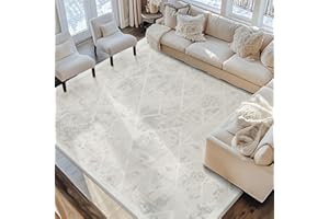 Leesentec Tappeto Salotto 200x300 Camera da Letto Crema Bianco Soggiorno Moderno Tappeti Pelo Corto per Stuoia Moquette Geometrico Antiscivolo Room Accessori