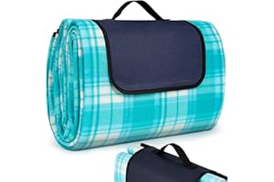 SOMLAW Couverture Pique Nique, 200 x 200 cm Nappe Pique Nique, Tapis Pique Nique Imperméable, Couverture de Tapis de Plage, Couverture de Camping pour 4 à 6 Personnes, Rayures Bleu et Blanc