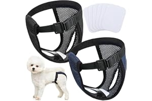 WEEWOODAY 2 Confezioni Pantaloni per Cani Pannolini per Cani con 6 Assorbenti Igienici Mutande Protettive Lavabili per Cani Femmine in Calore Sanguinamento Mensile, Nero e Blu (M)