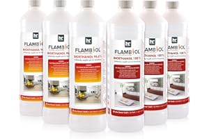 ‎HÖFER CHEMIE Höfer Chemie 6 x 1 L FLAMBIOL® Bioethanol Probierset für Ethanol Kamin, Ethanol Feuerstelle, Ethanol Tischfeuer und Bioethanol Kamin