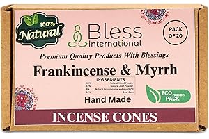 Bless International Frankincense-and-Myrrh 100%-Natural-Incense-Cones Handmade-Hand-Dipped Organic-Chemicals-Free for-Purification-Relaxation-Positivity-Yoga-Meditation The-Best-scents (20 Count)