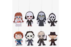 BigVivi 8Pcs Horror Cartoon Air Freshener Classic Horror Movie Incense Chips Car Rearview Mirror Pendant, Ocean Ice Leather Vanilla Car Smell Hanging Accessories Refresh Air Fragrant Ornaments