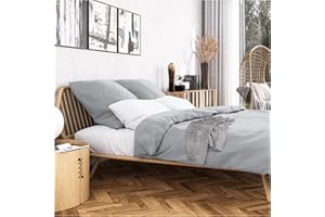 ‎WOLKENFELD Wolkenfeld Satin Bettwäsche 135x200 4teilig - 100% Baumwolle - Traumhaft weiches Mako Satin - Bettwäsche-Set - 2X Bettbezug 135 x 200 + 2X Kissenbezug 80x80 - Hellgrau