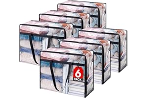 ‎LIFEWIT Lifewit Zestaw 6 przezroczystych toreb do przechowywania 40 l, torba do przechowywania odzieży z PVC, składana poszewka na kołdrę z uchwytami, pudełko do przechowywania do przenoszenia, ubrania, koce