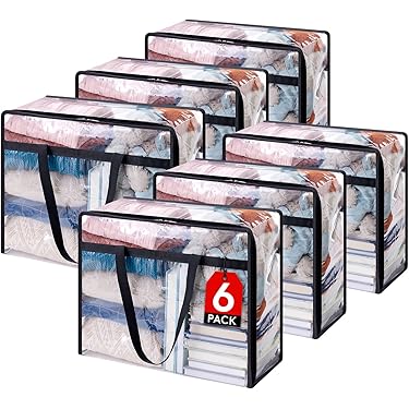 Lifewit Set van 6 transparante opbergzakken 60L, PVC
