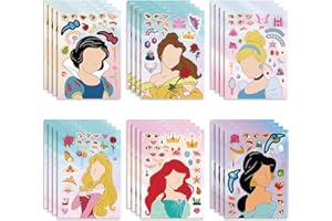 JUUFLA 24-teiliges Prinzessinnen-DIY-Aufkleber-Geschenk-Set für Kinder, Prinzessinnen-Thema, machen Sie ein Gesicht, Kunst, Handwerk, Geburtstagsparty-Dekorationen, machen Sie Ihre eigenen Aufkleber für