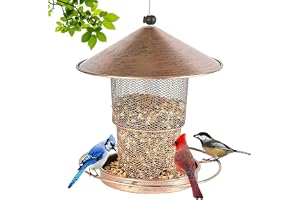 Bird Feeders for Outdoors Hanging, 2lb Large Seed Capacity Metal Feeder for Garden Patio, Mesh Tube Iron Outdoor Hanging Feeding Attract Various Birds, Including Finches and Sparrows(Brown)