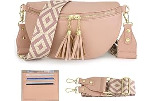 LANXINGLUO riñonera Mujer Rosa Bolso Bandolera Piel sintética Bolsa Mujer Moda Bolso movil con Ranura para Tarjetas de crédito y Bandolera de 5 cm de Ancho