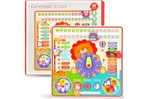FUNVALLEY SURPERFECT Woody Treasures Teaching Clock + Kids Calendar - Wooden Calendar 3+ & Up, Learn to Tell the Time Clock, Date, Weather, Montessori Wooden Educational Toys for Toddlers / Preschoolers, Girls & Boys