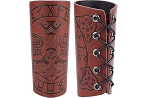 GORGECRAFT 2PCS Brazalete de Cuero Brazaletes de Armadura Medieval Patrón de Martillo Protectores de Muñequera Protector de Brazo Hebilla de Tiro con Arco Brazaletes de Cuero Unisex(Marrón Coco)