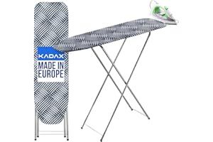 KADAX Table à Repasser 104 x 30 cm, Planche Pliable avec Housse en Coton Amovible, Support pour Fer, Pieds Antidérapants et Hauteur Réglable (Bleu)