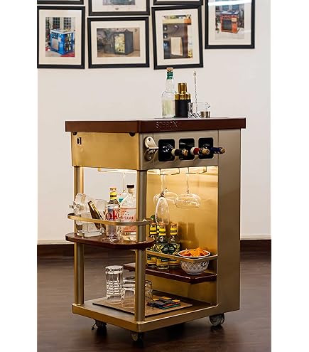 Buy IDEALHOUSE Gold Bar Cart, 2 Tier Bar Carts For The Home, Bar Carts For The Home Bar Carts With 4 Wheels White Marble Finish Wood Shelf Wine Rack Glass Holder For