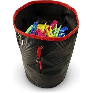 Peg mand met 50 stuks wasknijpers voor waslijn - inklapbare plastic emmer met hanger en ophanghaak - sterke, duurzame constructie met ruime afmetingen