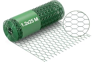 Wiltec Nätstängsel, grön, 120 cm x 25 m, 0,9 mm, tjocklek 25 x 25 mm, maskstorlek, hönsnät förzinkat stål med 6 hörn, trådnät, fågelnät
