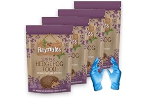 Brambles Semi-Moist Hedgehog Food - Also Suitable for Badgers and Foxes - Nutritious Food with Kasabona Blue Vinyl Gloves (Semi-Moist 850g x 4)