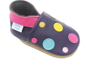 Dotty Fish Soft Leather Baby Shoes. Toddler Shoes. Non Slip Suede Soles. Girls Shoes with Flowers, Stars, Hearts. 0-6 Months - 4-5 Years