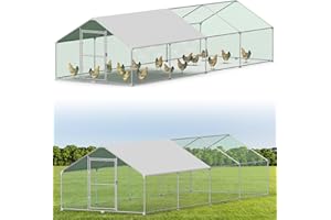 KIDSBUDDY Pollaio per Esterni 3x8M，Recinzione libera pollaio con Telaio Zincato e Rete Esagonale,Copertura in Tessuto Impermeabile,Serratura Gabbia,Voliera da Giardino,Gabbia per Polli Conigli Piccoli Animali