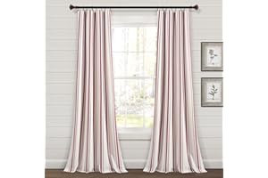 Lush Decor Farmhouse Stripe Yarn Dyed Eco-Friendly Recycled Cotton Window Curtain Panel Pair, 42" W x 95" L, Red - Classic Modern Rustic Charm - Eco Friendly Cotton Fabric