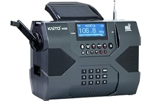 Kaito Voyager Max KA900 Radio d'urgence numérique solaire Dynamo Crank Wind Up AM/FM/SW & NOAA Weather Stereo Receiver Bluetooth, en temps réel, enregistreur et chargeur de téléphone, noir